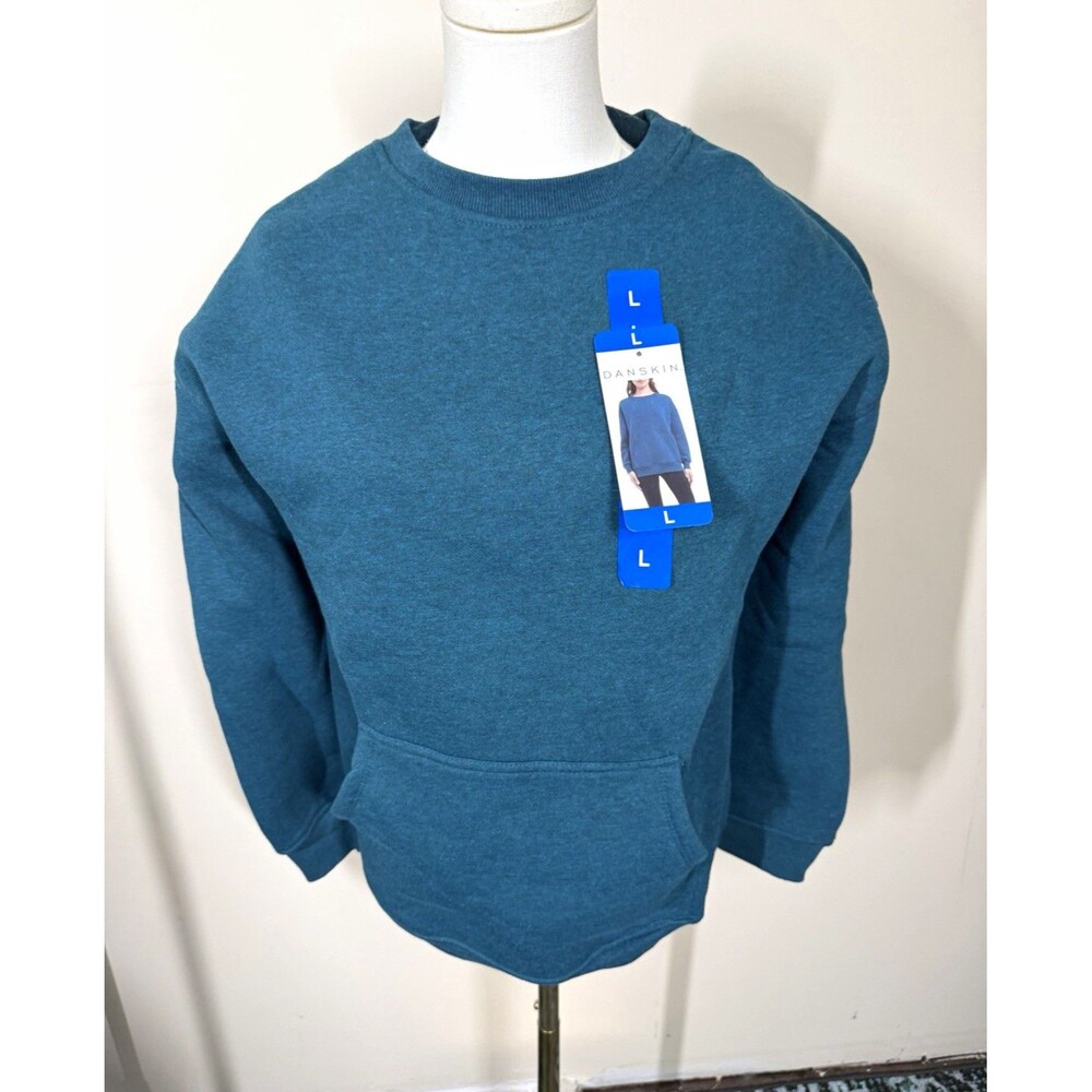 Danskin Men's Pullover Crew Neck Solid Blue Long Sleeve Size L Regular NEW 396